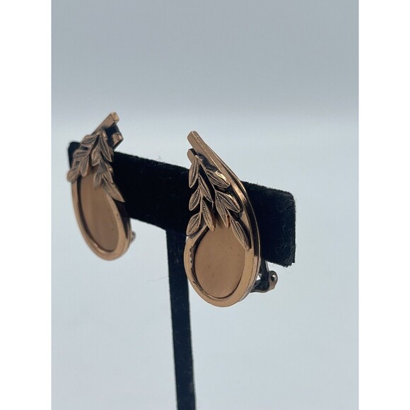 Vintage Renoir Paisley Leaf Copper Clip Earrings - Picture 2 of 8